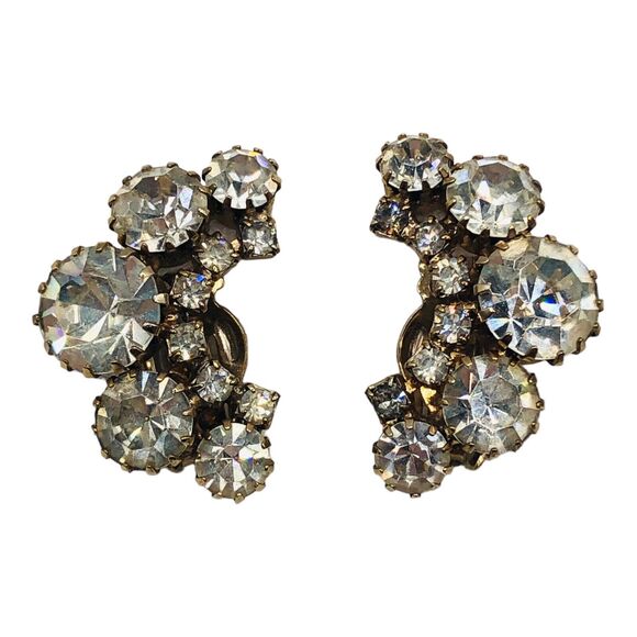 Lot Of 4 Costume Earrings Chunky Glass Rhinestones Clip Screw Back Paisley - Picture 3 of 16